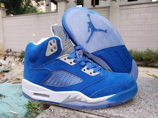 Air Jordan 5 Men's Basketball Shoes Blue Silver-06